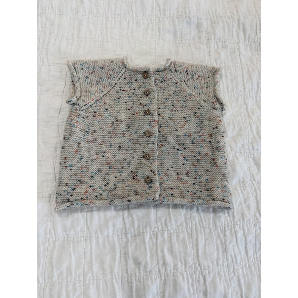Handmade Knit Baby Vest Beige Speckled Tweed Button Front Sleeveless